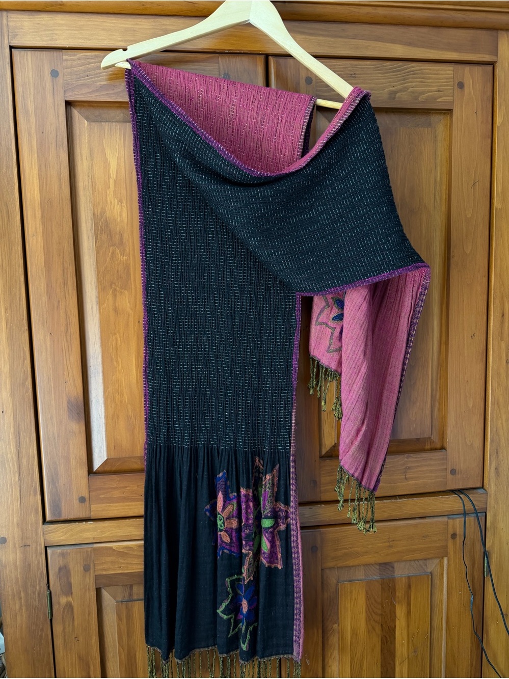 Reversible Black & Berry Embroidered Women's Scarf/Shawl
